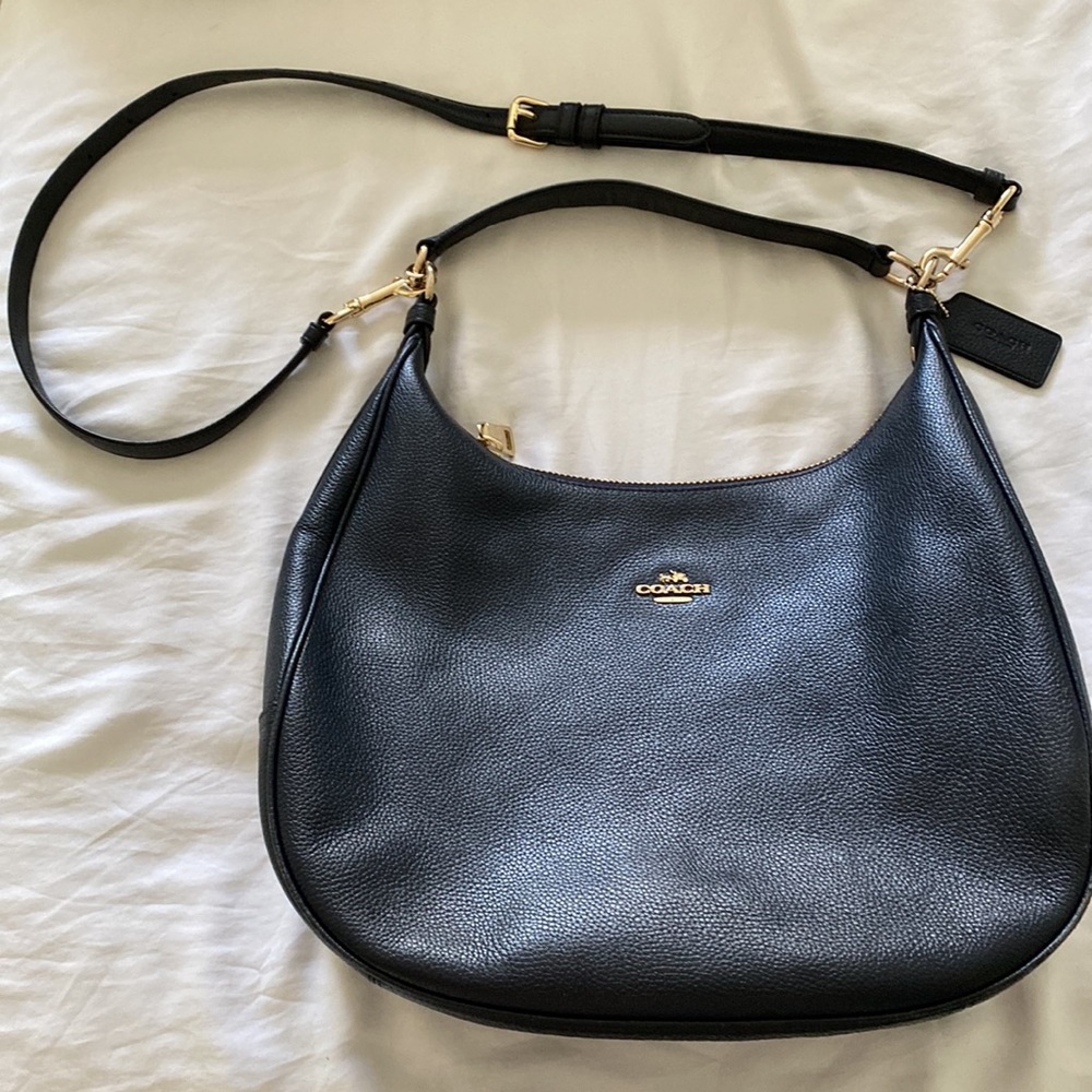 Coach Navy Pebbled Leather Ex-Large Shoulder Bag Purse